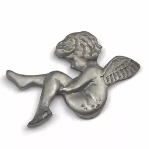 Pewter Angel Brooch Pin Vintage Marked Valentines Cherub - Picture 1 of 5