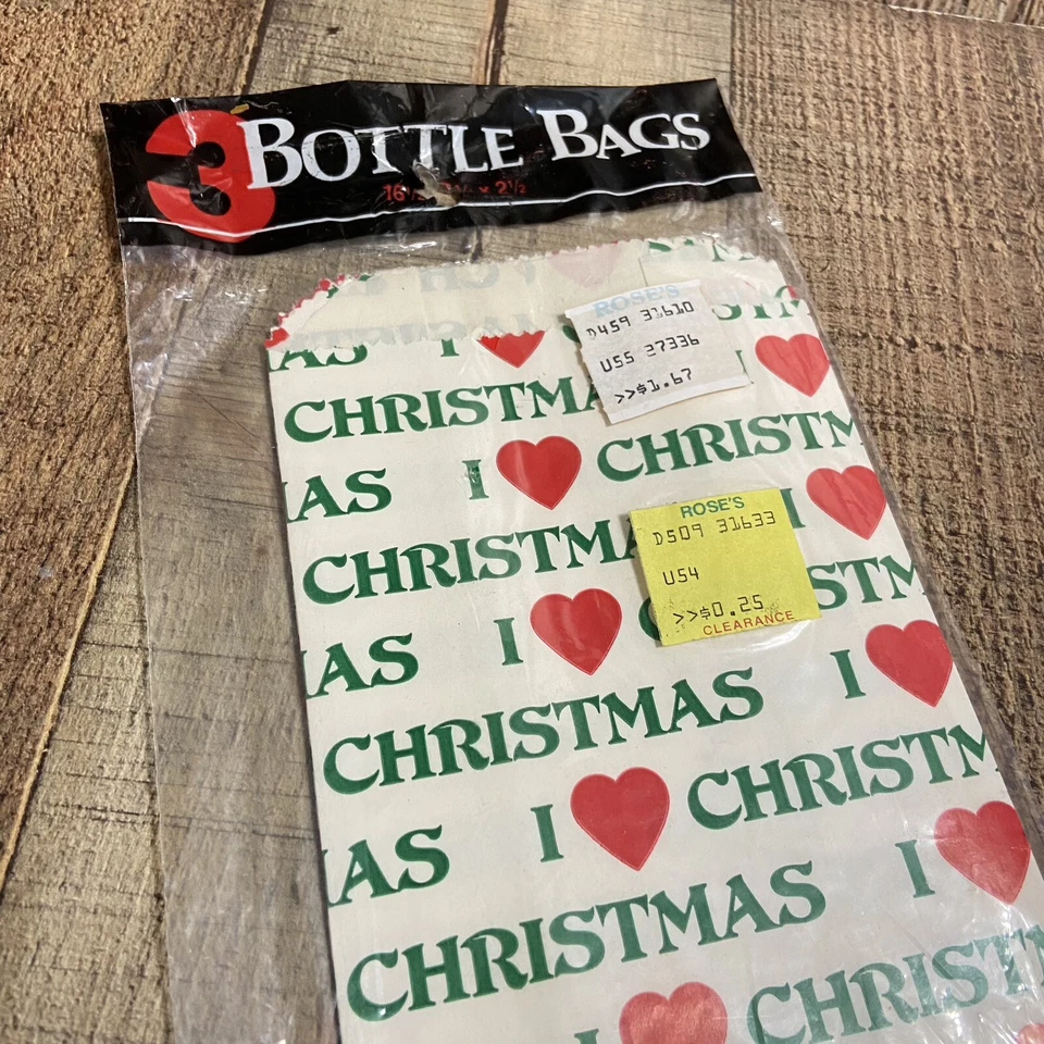 Bolsas de papel de regalo vintage para botellas de vino de Navidad I LOVE CHRISTMAS rojo blanco verde Foto 1 de 4