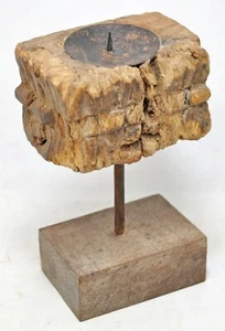 Antico blocco in legno intagliato portacandele originale vecchio intagliato a mano - Foto 1 di 8