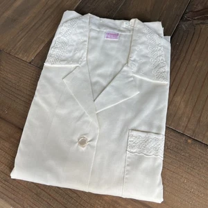 Vintage Damen Heiress Pyjama Set Gr. 38 creme Oberteil mit Tasche verstellbare Hose - Bild 1 von 24