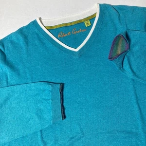 Robert Graham Pullover Herren Größe 2XL Kaschmir Seide Baumwollmischung V-Ausschnitt Flip Manschette - Bild 1 von 8