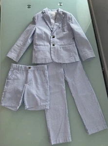 Janie and Jack Boy Cotton Seersucker Suit with Pants and Shorts Size 6 - Picture 1 of 10