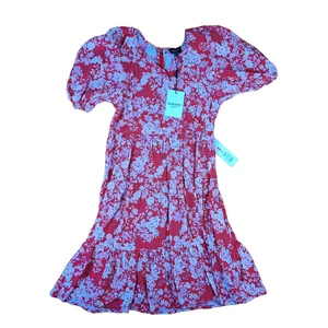 Bardot Junior Mini Dress Girls Sz 14 Red Floral Tiered Puff Sleeve Boho Peasant - Bild 1 von 15