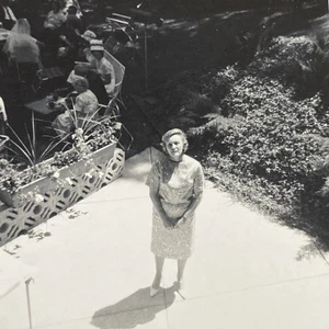 Mujer mirando al fotógrafo 1965 comedor al aire libre patio foto original P3m19 - Imagen 1 de 18