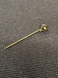 E6 antike viktorianische Brosche goldfarben mit grünem Stein Anstecknadel - Bild 1 von 7