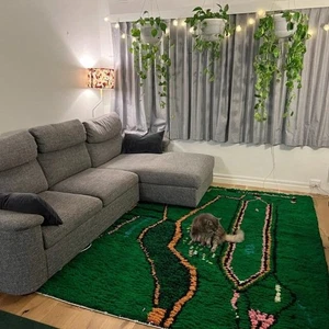 Modern Moroccan Beni Ourain Berber Wool Rug Color Green Multi Luxury Carpet Rug - Picture 1 of 10