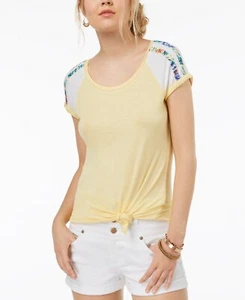 Ultra Flirt By Ikeddi Juniors High-Low Football T-Shirt Lemon White Size XS - Picture 1 of 1