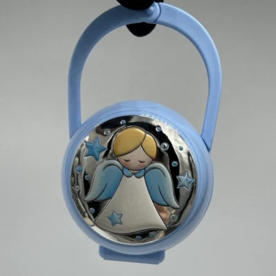 Portaciuccio o Spilla per Bimbo bebè celeste in argento Made in Italy angioletto - Immagine 1 di 4
