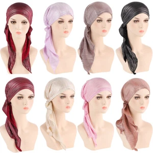 Womens Muslim Hijab Cancer Chemo Hat Turban Cap Cover Hair Loss Head Scarf Wrap✿ - Picture 1 of 19