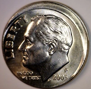 2005 ERROR OFF CENTER Roosevelt Dime NICE BU ++ O/C Coin   NR - Picture 1 of 4