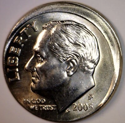 2005 ERROR OFF CENTER Roosevelt Dime NICE BU ++ O/C Coin   NR - Image 1 of 4