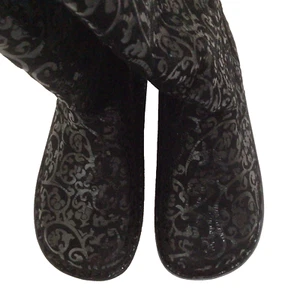 ALEGRIA Sedona Boots, Black Suede Embossed Pull On Shearling-Lined Mid Calf 39 - Picture 1 of 24