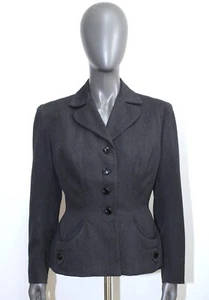 French Vintage 1940s Grey Virgin Wool Tailored Suit Jacket Size M Made in France - Picture 1 of 11