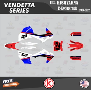 Graphics Kit for Husqvarna FS450 Supermoto 2019-2022 Vendetta-Red-Blue - Picture 1 of 6