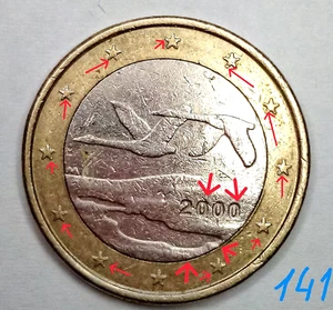 Finlandia, moneda de 1 euro, 2000 gran defecto sello moneda muy raro - Imagen 1 de 2