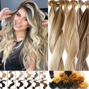 Pre Bonded Nail U Tip Hair Extensions Real Remy Indian Human Straight Hair 0.5g - Picture 1 of 67