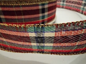 CHRISTMAS RIBBON RED TARTAN WIRE EDGE CRAFT GIFT WRAPPING ' - Picture 1 of 4