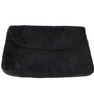 Vintage Jorelle Bags Black Beaded Clutch Purse Handbag Made In Belgium - Picture 1 of 4