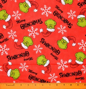 Grinch Christmas Fabric - HALF YARD - Acolchado 100% Algodón Dr. Seuss Rojo Blanco - Imagen 1 de 1