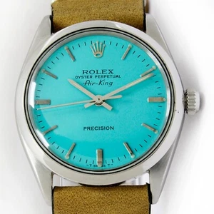Vintage Rolex Oyster Perpetual Airking Turquoise Dial Men Steel Watch Ref 1002 - Picture 1 of 9