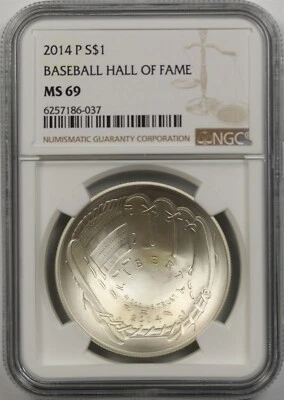 2014-P Baseball Hall of Fame $1 NGC MS 69 Modern Commemorative Silver Dollar - Image 1 of 4
