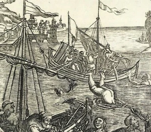 Diving for cora by mallet original print 17th century engraved print 1683 - Picture 1 of 3
