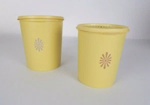 Vintage Yellow Tupperware Canister Set Nesting Canisters W/Lids #807 & 809 - Picture 1 of 9