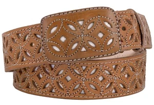Mens Western Rodeo Belt Light Brown Leather Cowboy Dress Cinto Rancho Size 42 - Picture 1 of 3
