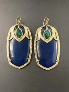 Kendra Scott Darby Blue Lapis & Green Chalcedony Earrings Gold Plate Danielle C7 - Picture 1 of 7