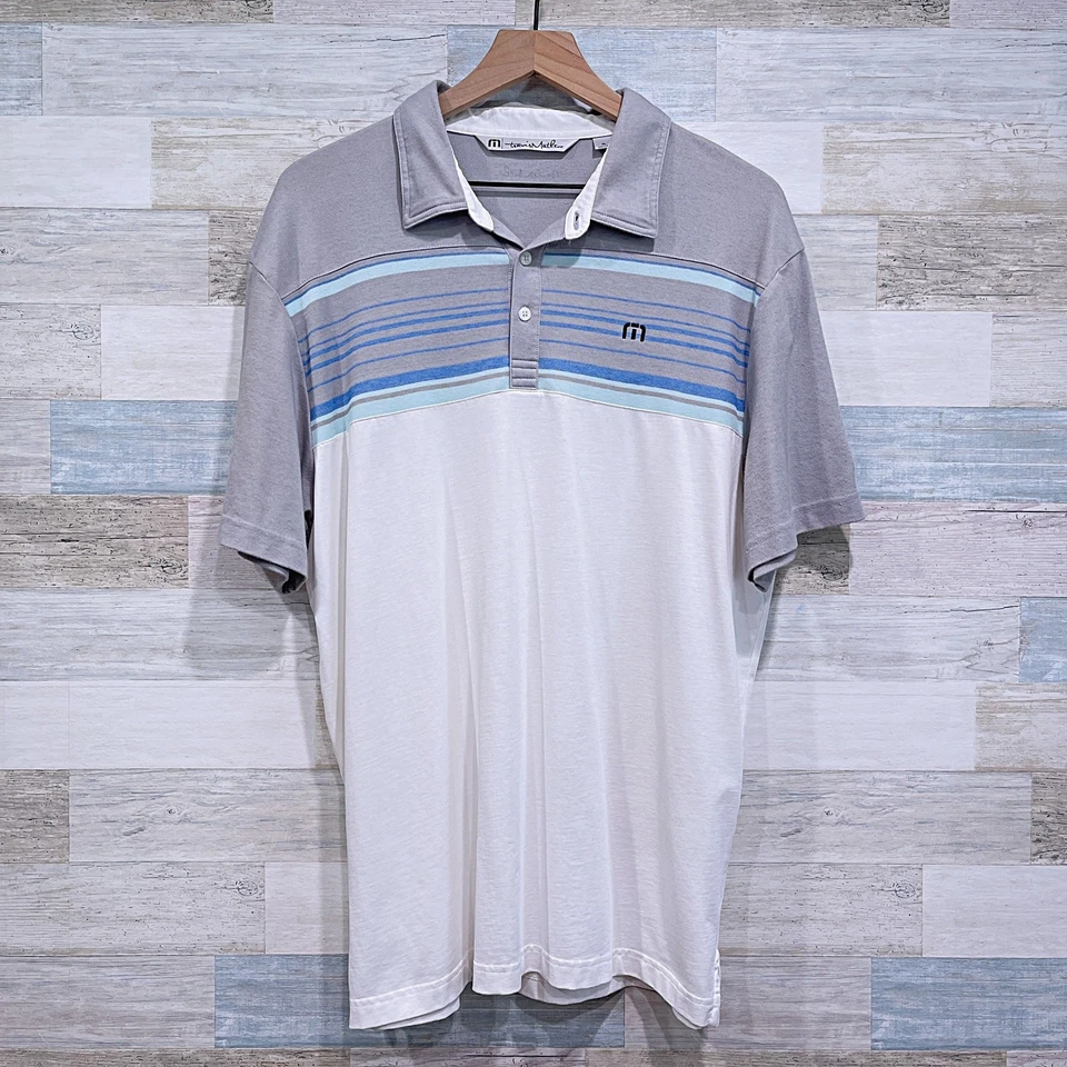 Polo de golf Travis Mathew Leeway a rayas de algodón Pima blanco gris para hombre XL Foto 1 de 4
