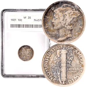 1921 Mercury Dime 10c ANACS VF20 - Picture 1 of 5