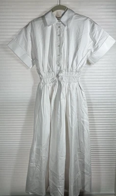 Vestido Camisa J Crew Elena Midi Algodón Popelina 00 Pequeño Blanco Cintura Calada DEFECTUOSO Foto 1 de 4