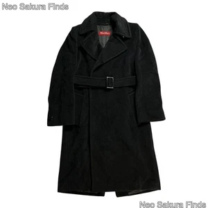 Max Mara STUDIO Long Coat Jacket Blouson Women 36 Black angora wool With Belt - Picture 1 of 9