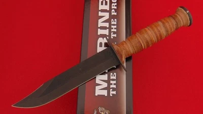 Cuchillo de combate de hoja fija Case USA USMC Marine Corps con funda de cuero 00334 Foto 1 de 4