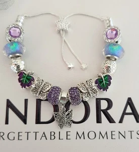 Silver Pandora Bracelet Pave Star Adjusts to size & Silver Charms+Pandora Box. - Picture 1 of 9