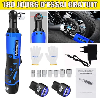 DAYPLUS 3/8'' 12V 220Nm lectrique Sans fil Cl angle cliquet + 2 Batterie + 7 douill 2024