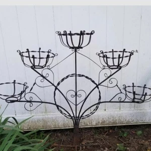 Vintage Victorian Wrought Iron Plant Stand 5 Tier Scrolled Heart Gothic Antique - Picture 1 of 16