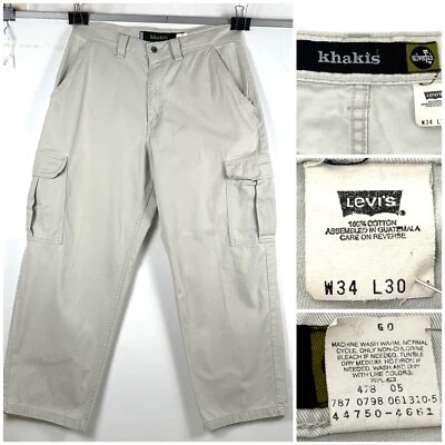 LEVIS Silvertab Khaki Cargo Pants Men’s Size 34X30 Beige Baggy Wide Leg 90s Y2k - Image 1 of 4