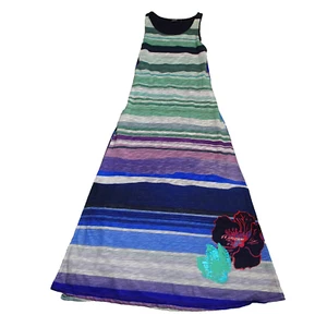 Desigual Maxi Dress Sleeveless Stripes Striped Floral green Blue purple Size xs - Picture 1 of 15