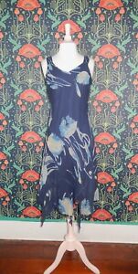 Vintage 90's Y2K Blue Silk Whimsigoth Fairycore Handkerchief Hem Slip Dress