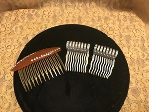 Peines de diamantes de imitación de celuloide vintage, barras, alfileres para el cabello 3 piezas - Imagen 1 de 7