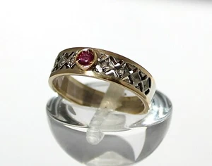 Anello VINTAGE Oro giallo e bianco, Rubino Rosette diamante,made in Italy '50s - Picture 1 of 5