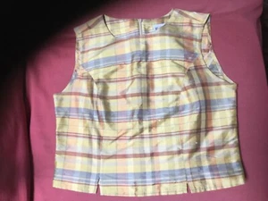 Elliott Lauren Womens Duponi Silk Fitted Sleeveless Top Yellow Plaid Sz S MINT!  - Picture 1 of 9