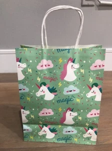 Lot 3 White Magic Unicorn Mint Green Paper Gift Bag Birthday Wrap Kids Party - Picture 1 of 4