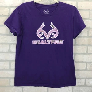 Realtree Purple T-Shirt Camo Deer Logo Women's Sz L Semi Fitted Round Neck - Picture 1 of 6