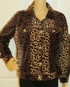 Jeansjacke Damen Medium Midnight Velvet Leopard Animal Print Samt geknöpft - Bild 1 von 12