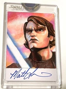 STARWARS Sketch Card SWAU ologramma firmato da Matt Lanter e Gerry Garcia Jr. - Foto 1 di 3