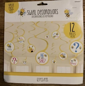 Amscan Honey Bee He or She Gender Reveal Hanging Swirls Decorations 12 Pc Set - Picture 1 of 2