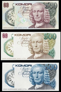 Set 3 pcs Test Note Komori Japan / GB "Harrison 500" different intaglio Specimen - Picture 1 of 2