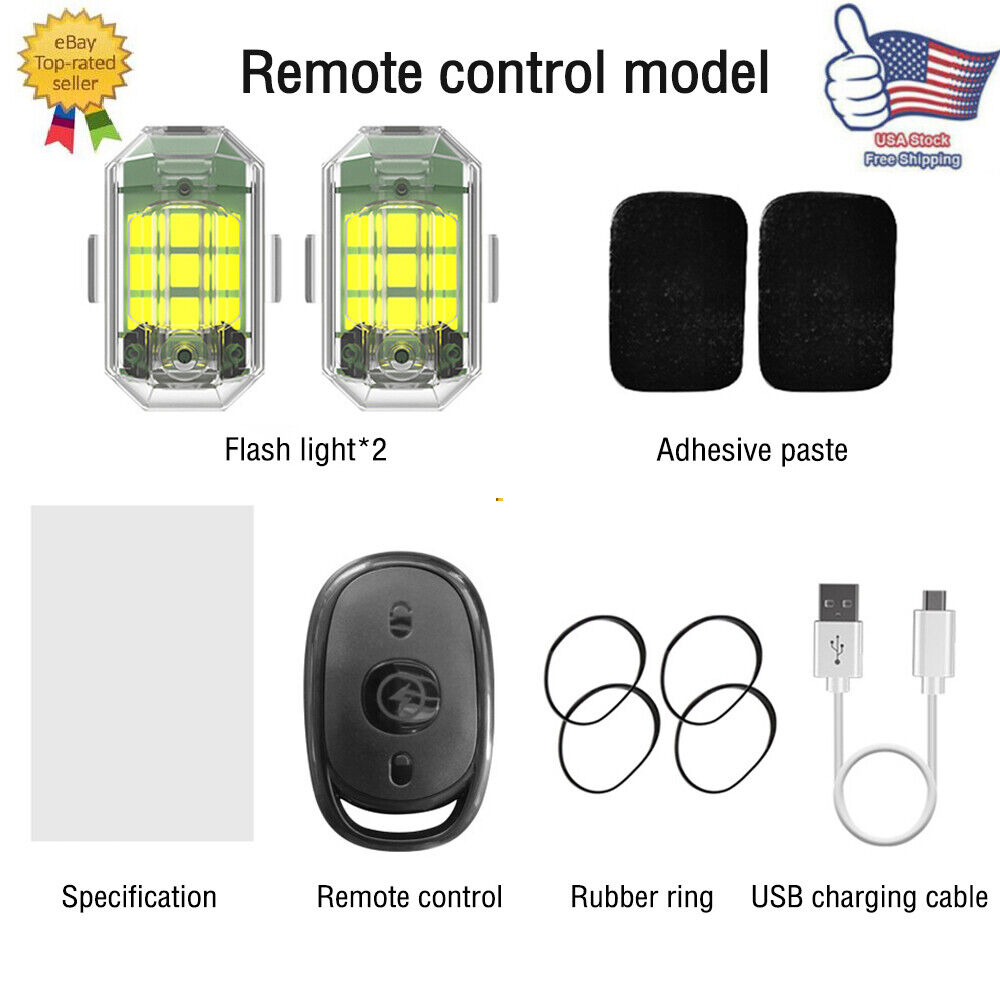 2PCS LED Anti-collision Warning Strobe Lights Remote Control Motorcycle Drone US